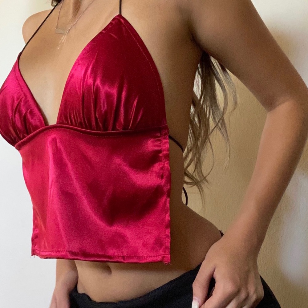 Enduring Kairos Red silky Venus top (100% silk; Handmade)